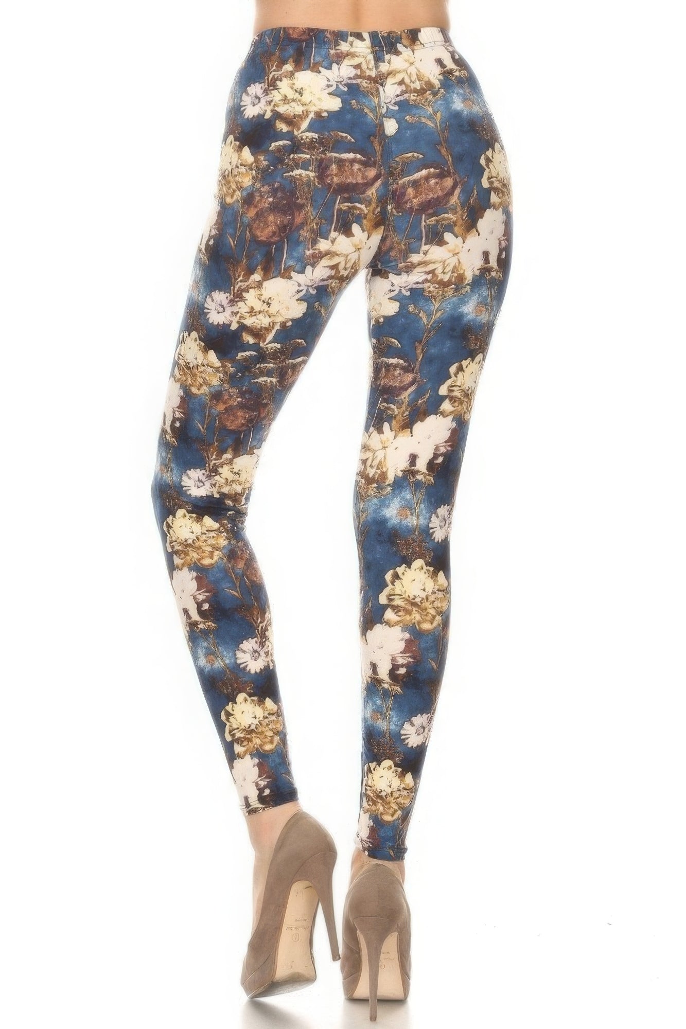 Floral Printed High Waisted Leggings With An Elastic Waist