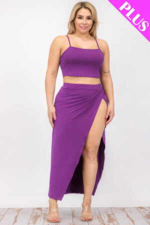 Plus Size Crop Cami & Split Thigh Maxi Skirt Set