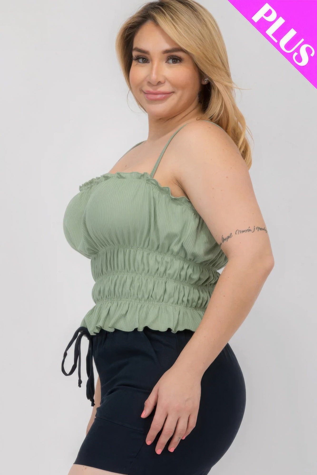 Plus Size Tiered Shirred Body Crop Top