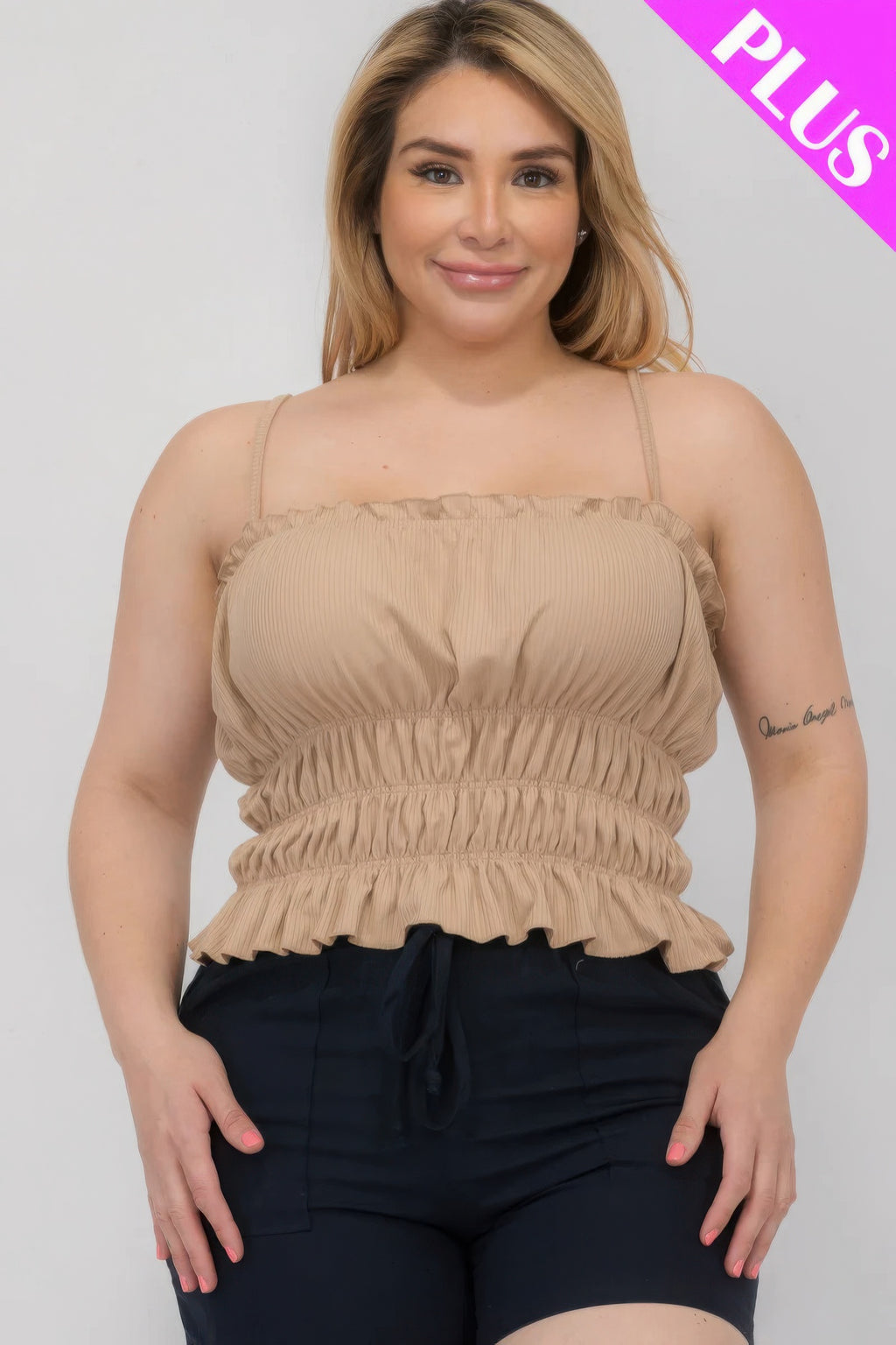 Plus Size Tiered Shirred Body Crop Top