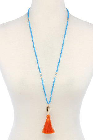 Cowrie Shell Tassel Beaded Necklace
