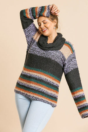 Multicolor Striped Fuzzy Knit Long Sleeve Pullover