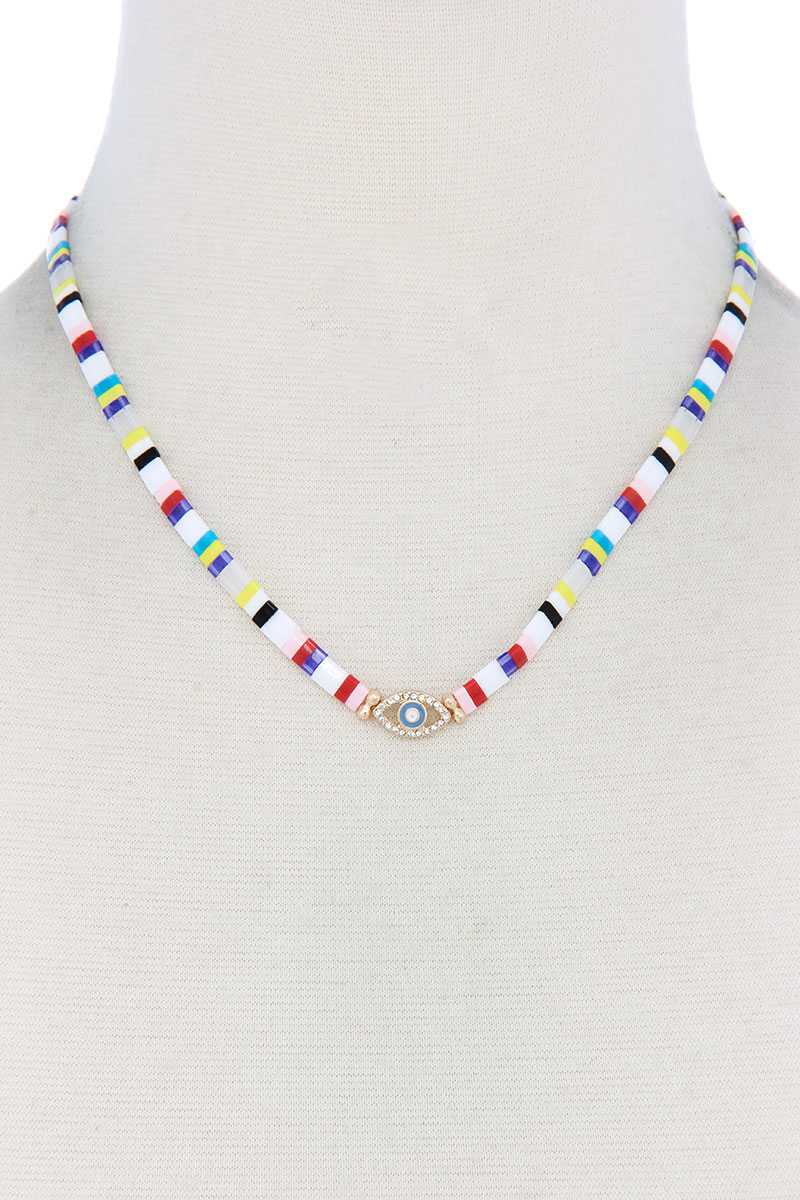 Evil Eye Charm Color Block Necklace