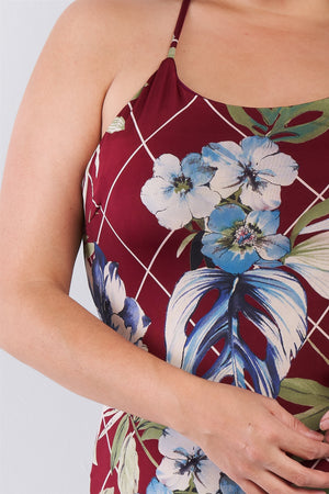 Plus Size Criss-cross Open Back Mini Floral Print Dress