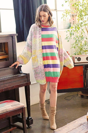 Multi-colored Striped Knit Sweater Dress