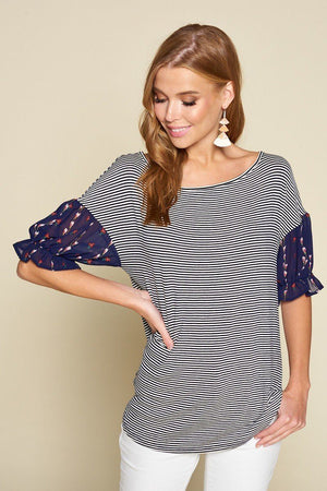 Cute Striped Curved Hem Casual Top