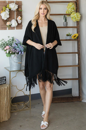 Draped Poncho Cardigan With String Detail