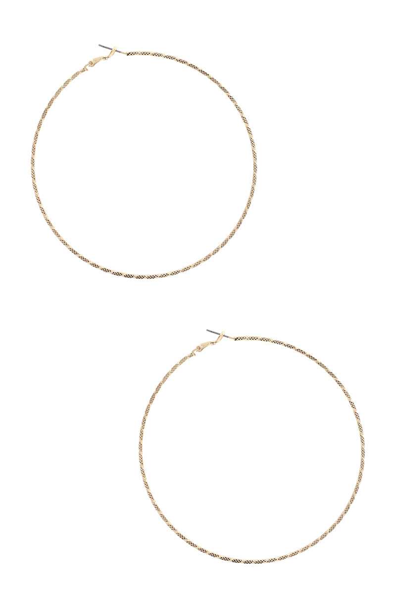 Textured Lined Metal Hoop Earring