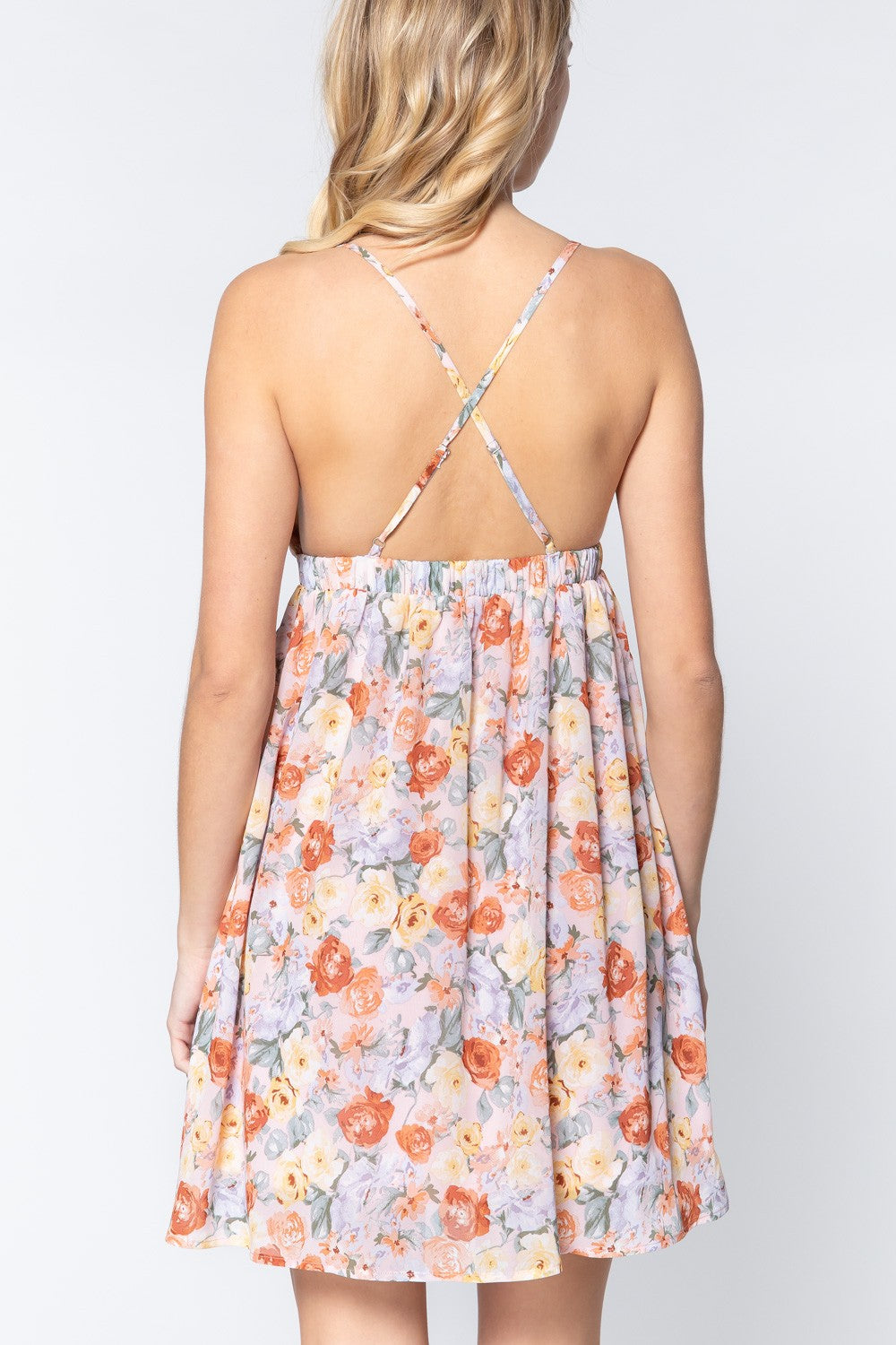V-neck Open Back Floral Mini Dress