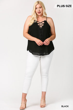 Plunging V-neckline Lattice Top With Scalloped Lace