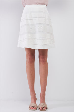 Snow-whine Striped High-waisted See-through Sheer Mesh Strips Cut-ins A-line Mini Skirt