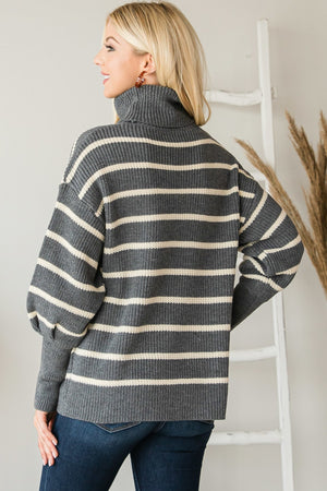 Heavy Knit Striped Turtle Neck Knit Sweater