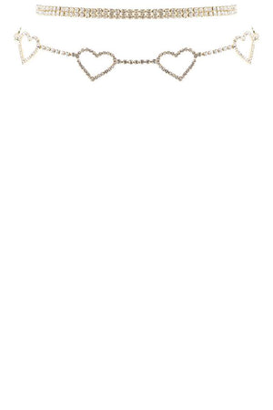 Rhinestone 5 Heart Choker Necklace