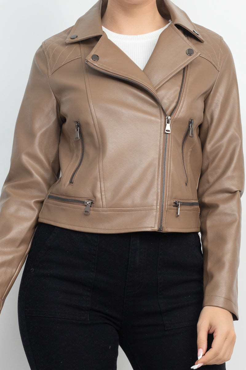 Zippered Notch Lapel Rider Jacket