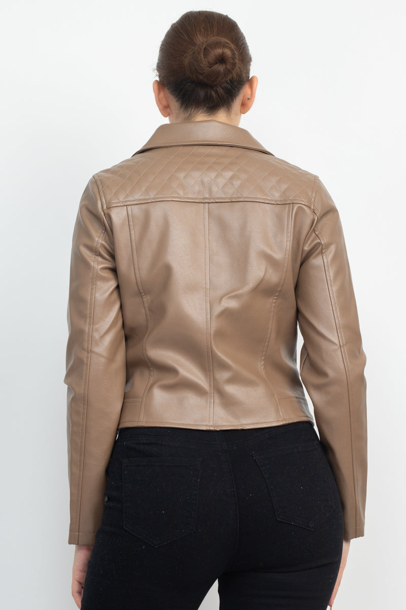 Zippered Notch Lapel Rider Jacket