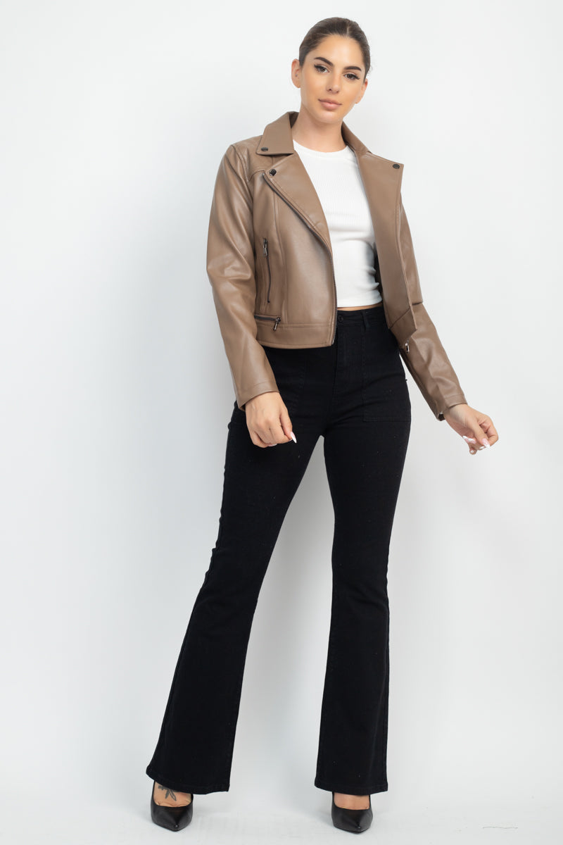 Zippered Notch Lapel Rider Jacket