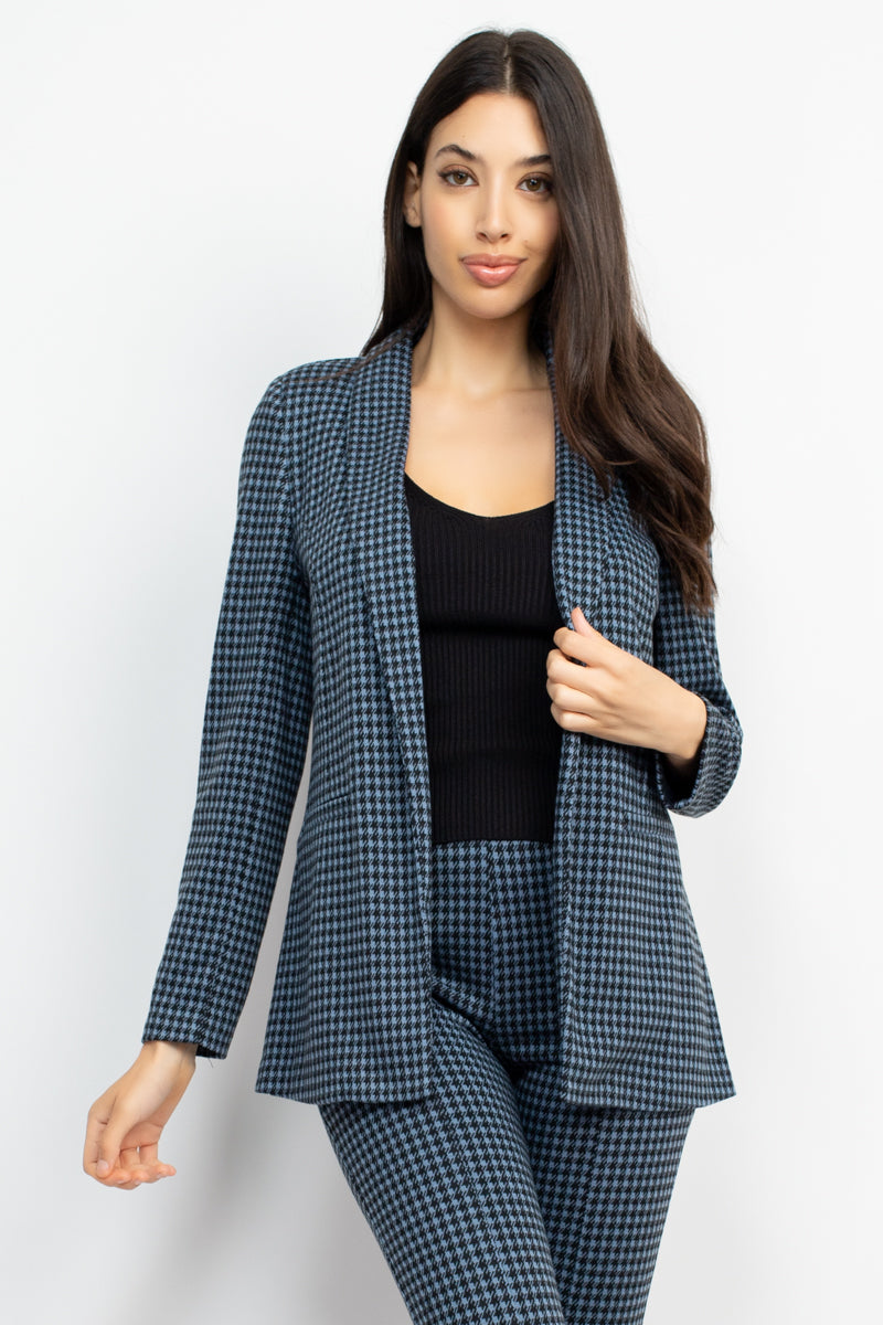 Houndstooth Notch Seamed Blazer