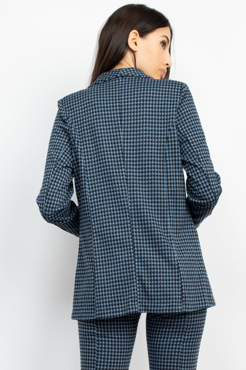 Houndstooth Notch Seamed Blazer