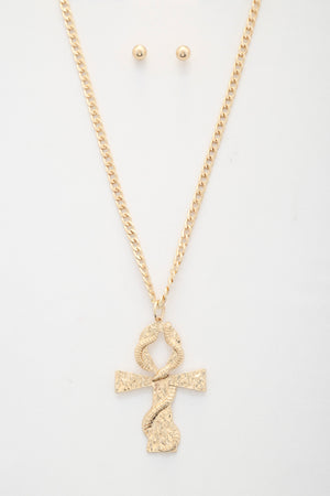 Snake Wrap Cross Pendant Curb Link Necklace