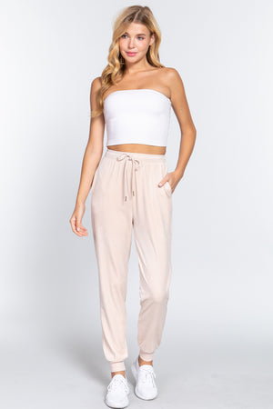 Waist Elastic Velour Long Jogger Pants