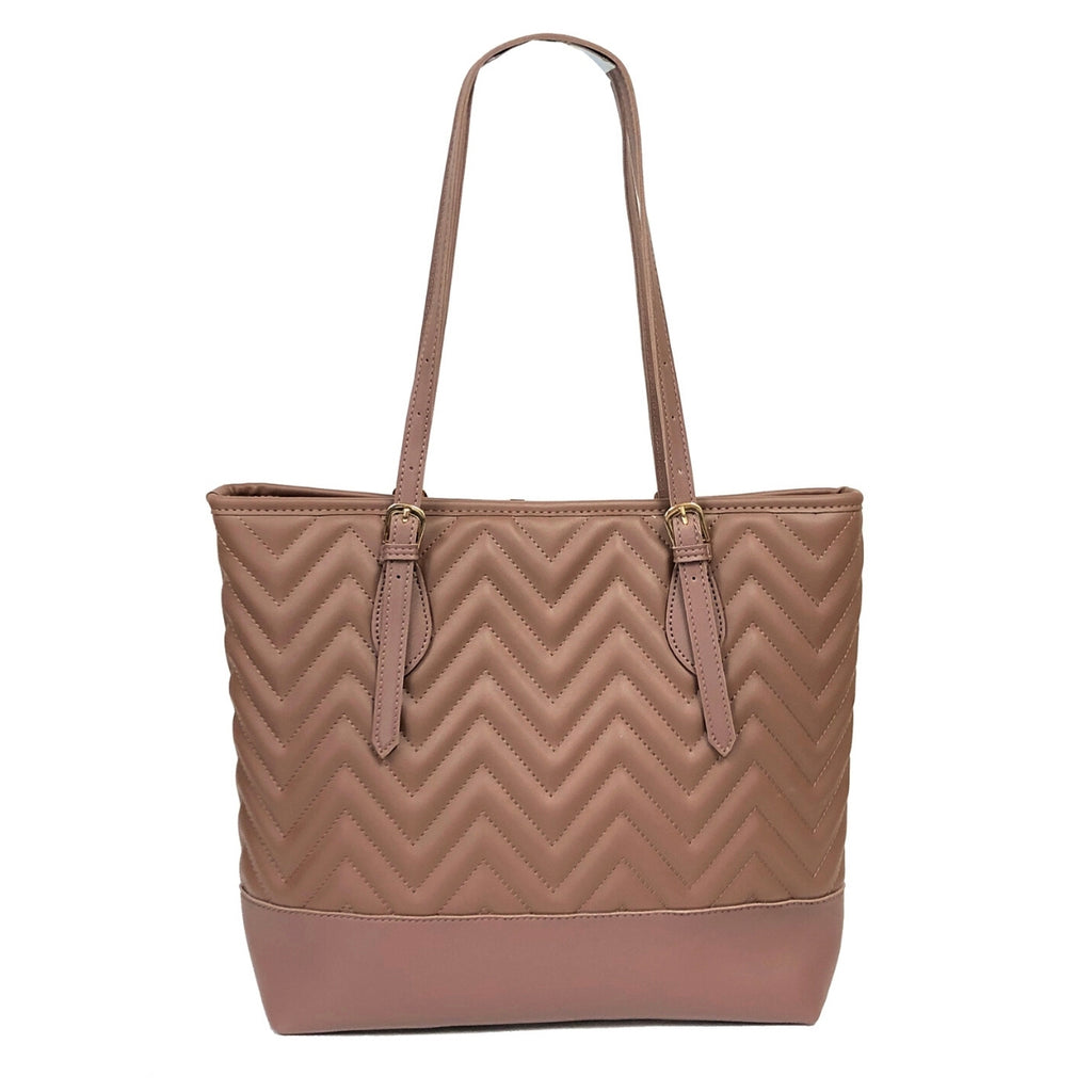 Mauve Leather Chevron Tote Bag