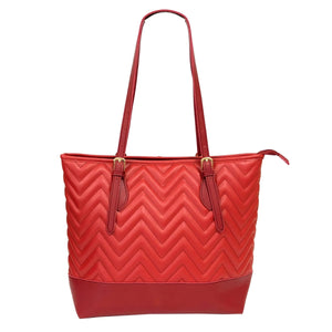Red Leather Chevron Tote Bag