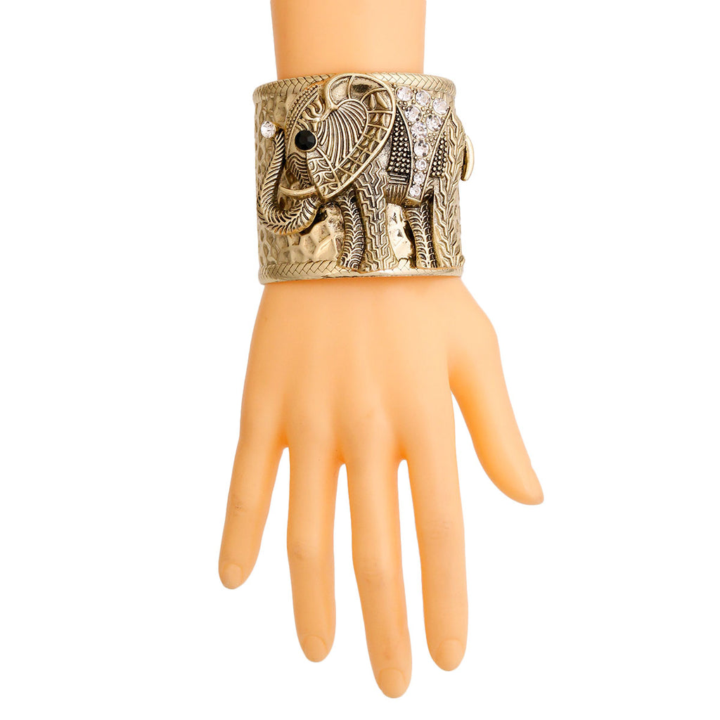 Burnished Gold Engraved Elephant Cuff