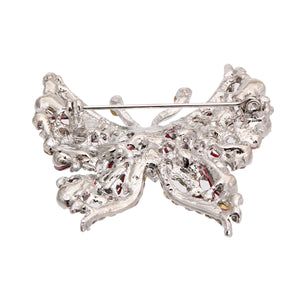 Pink Crystal Silver Butterfly Brooch