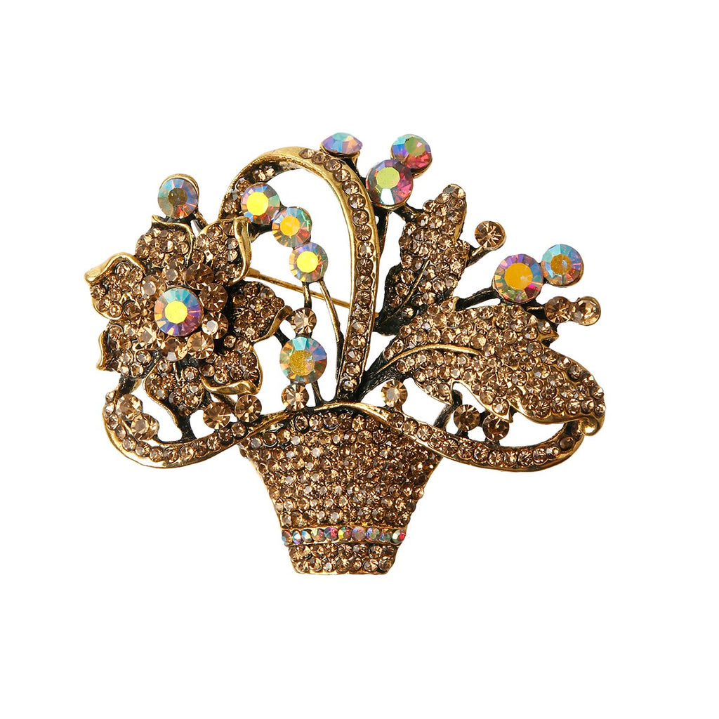 Gold Flower Basket Brooch
