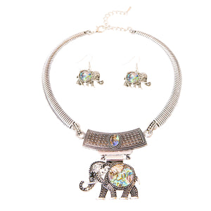 Burnished Silver Elephant Choker Set