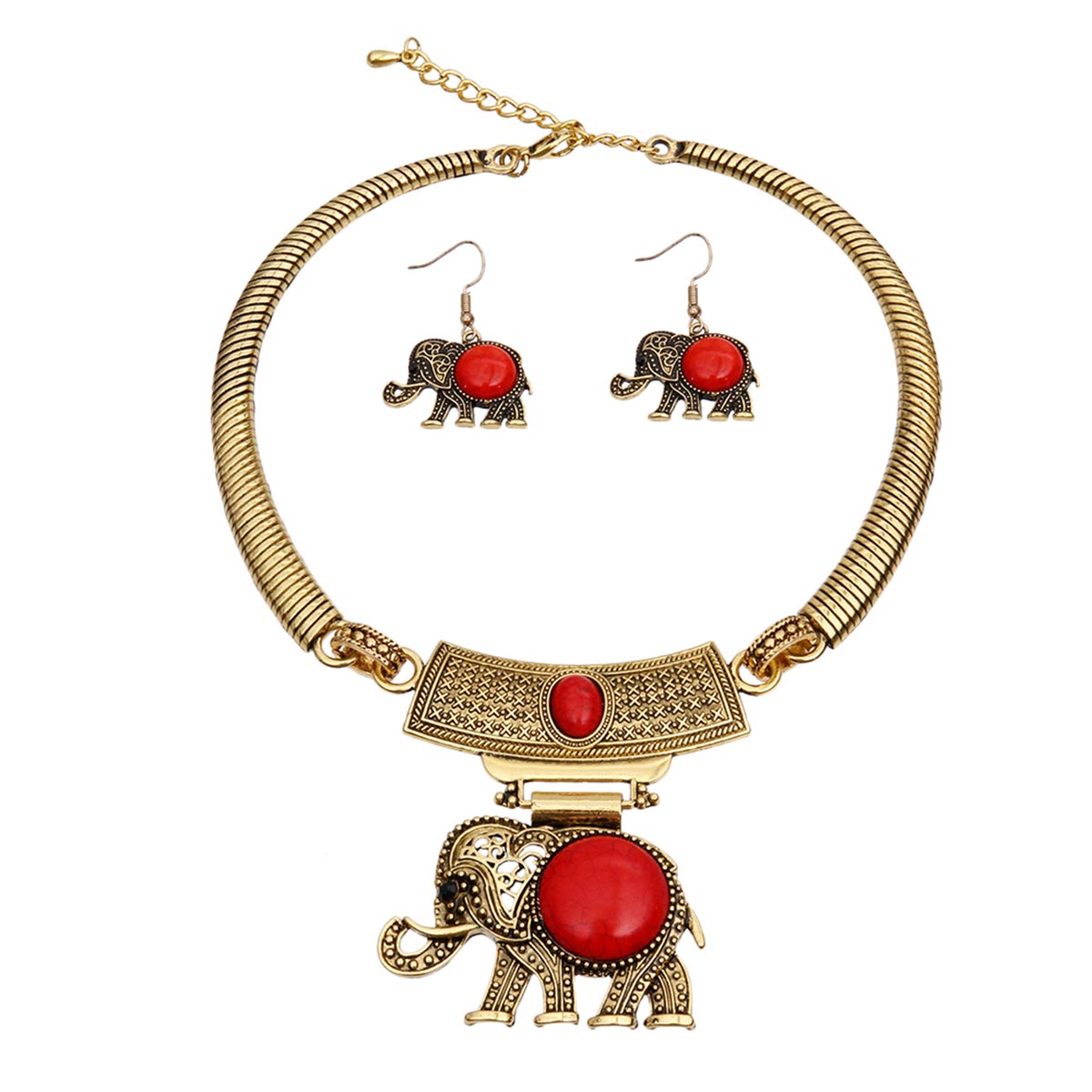 Burnished Gold Red Elephant Choker Set