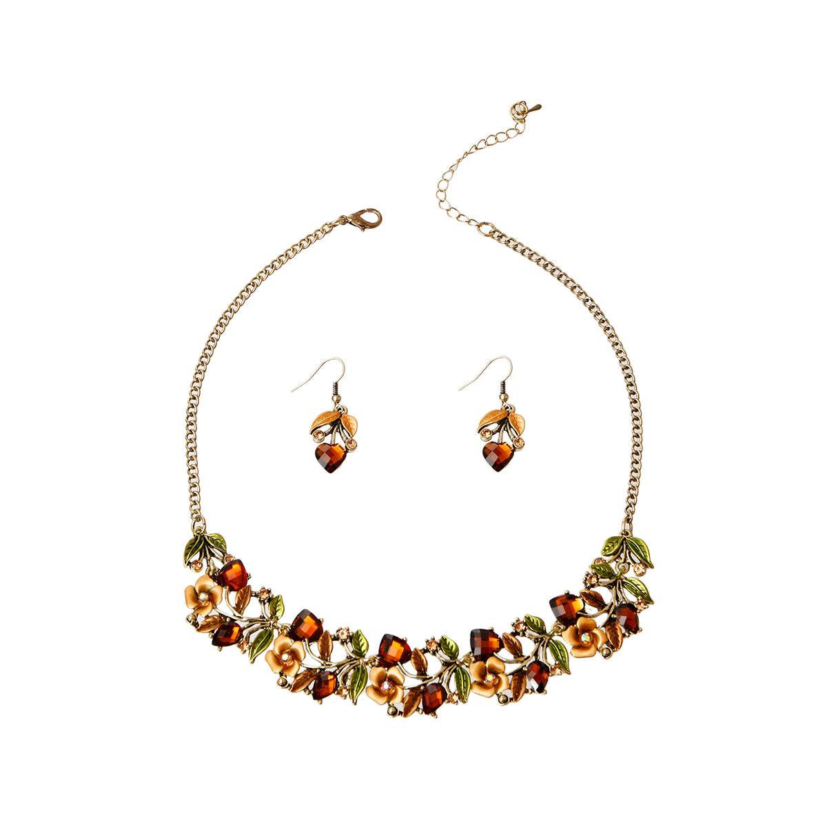 Brown Crystal Metal Flower Collar Set