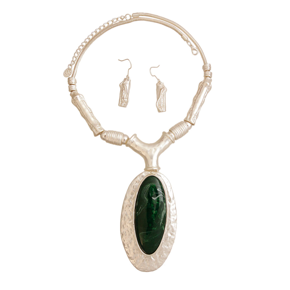 Matte Silver and Green Organic Pendant Set