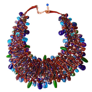 Blue Bead and Copper Bib Necklace