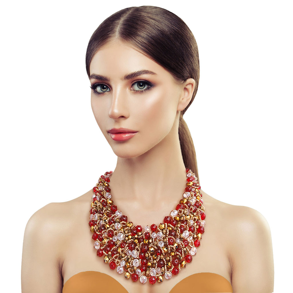 Red and Gold Copper Bib Necklace