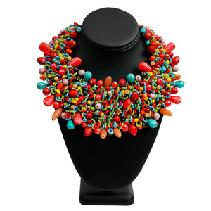Rainbow Color Bead and Copper Bib Necklace