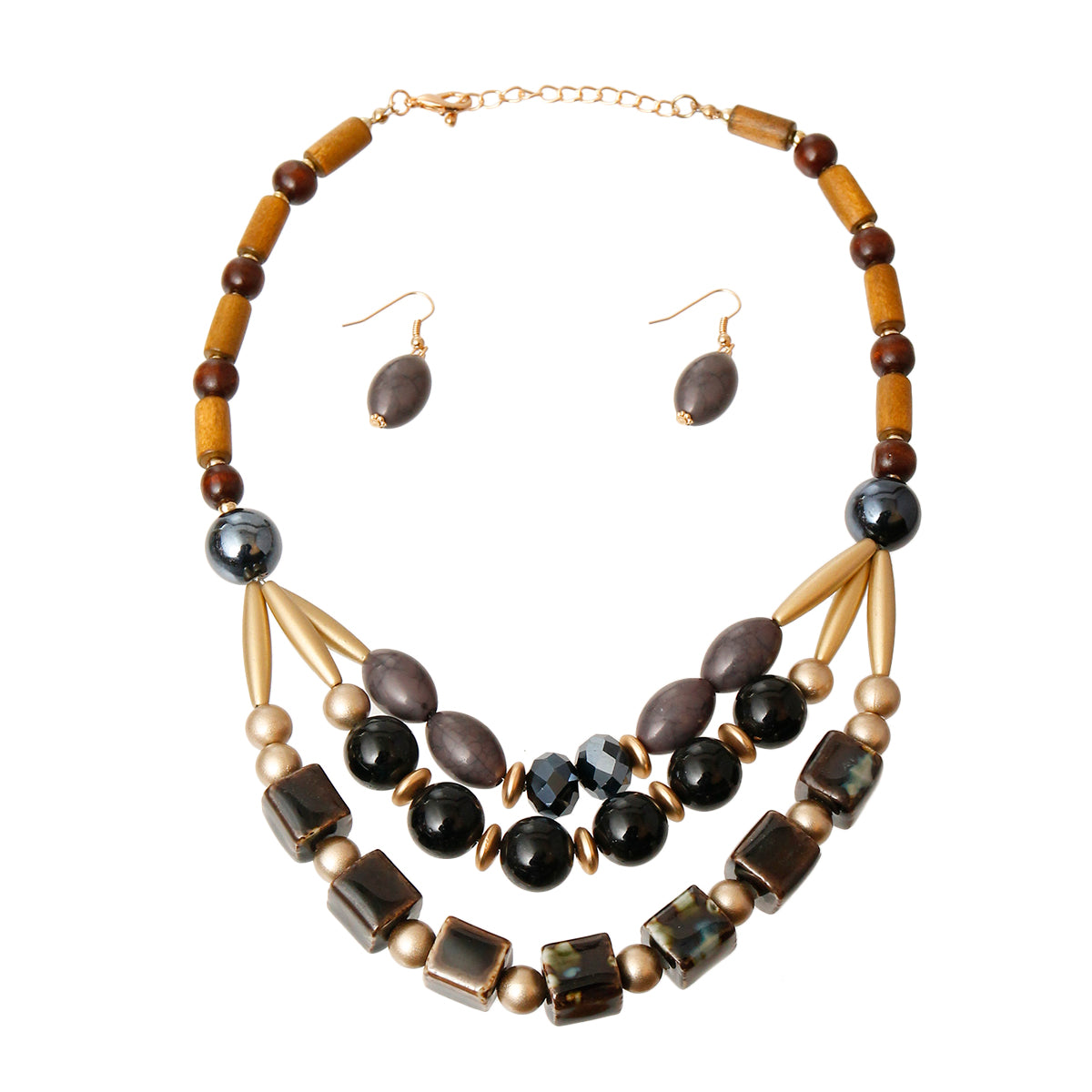 Black Ceramic Bead Necklace Set