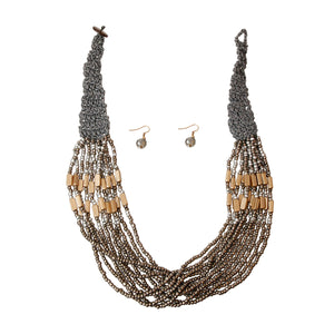 Gray Bead and Woven Cord Set