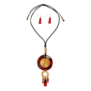 Round Red and Gold Pendant Set