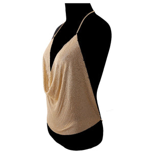 Liquid Mesh Gold Halter Top