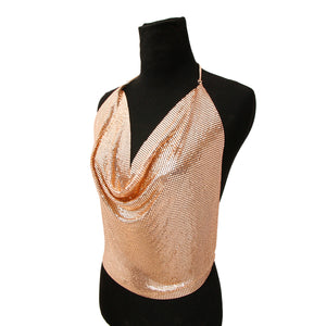 Liquid Mesh Rose Gold Halter Top