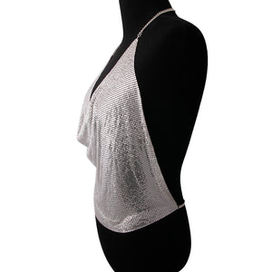 Liquid Mesh Silver Halter Top