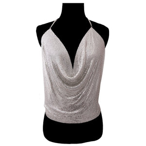 Liquid Mesh Silver Halter Top