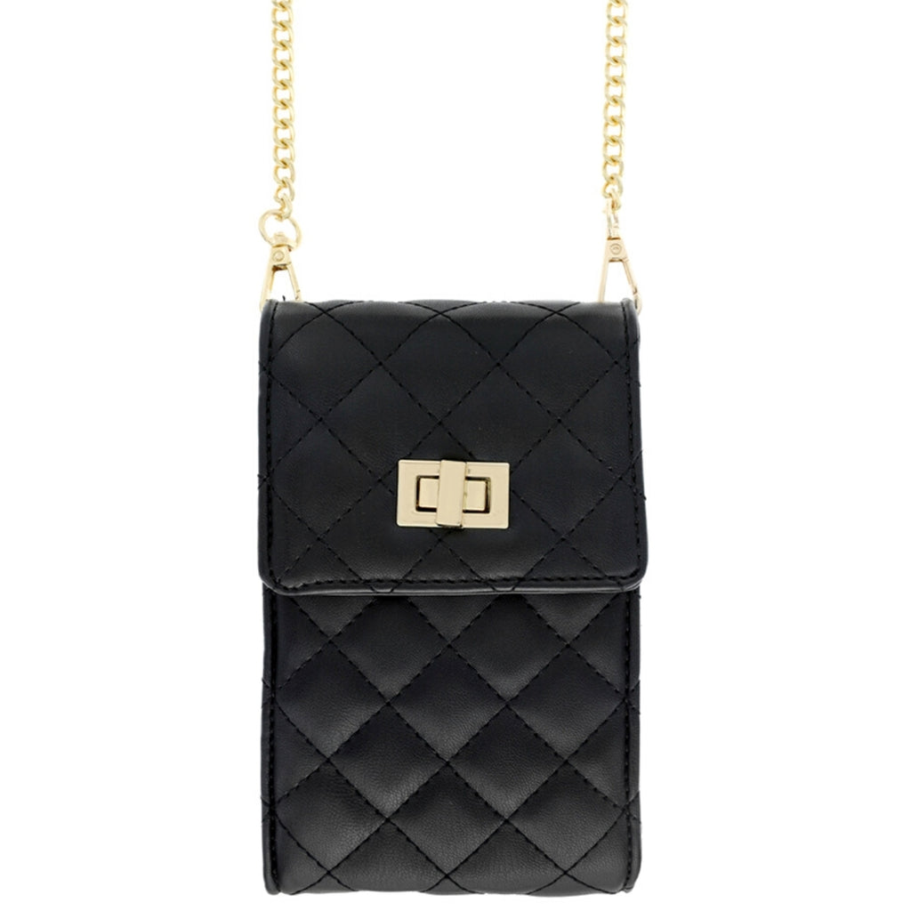 Black Quilted Cellphone Crossbody