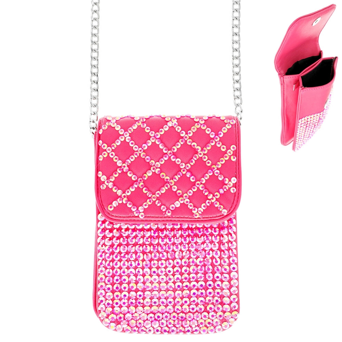 Fuchsia Quilted Rhinestone Cellphone Bag