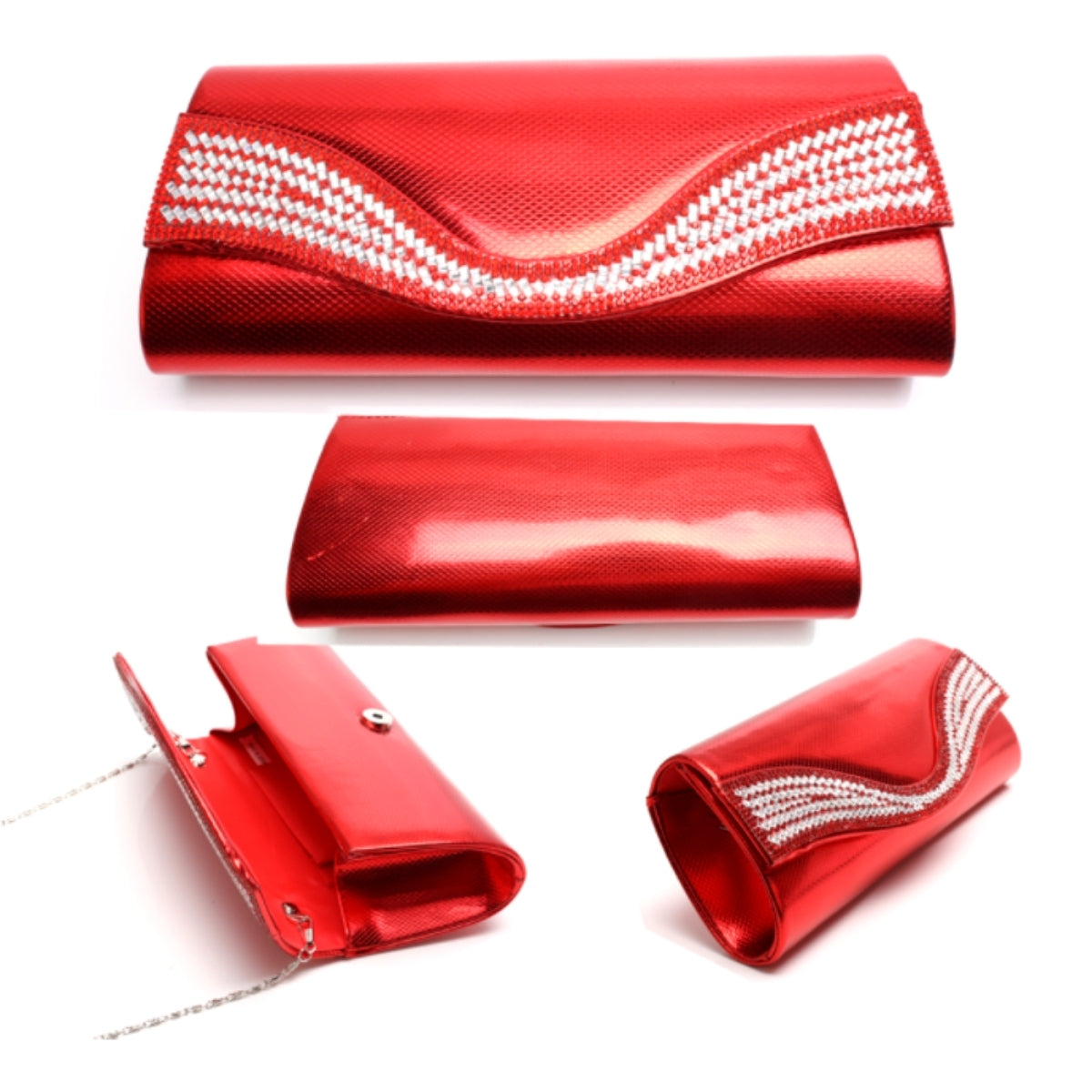 Red Metallic Vegan Leather Clutch
