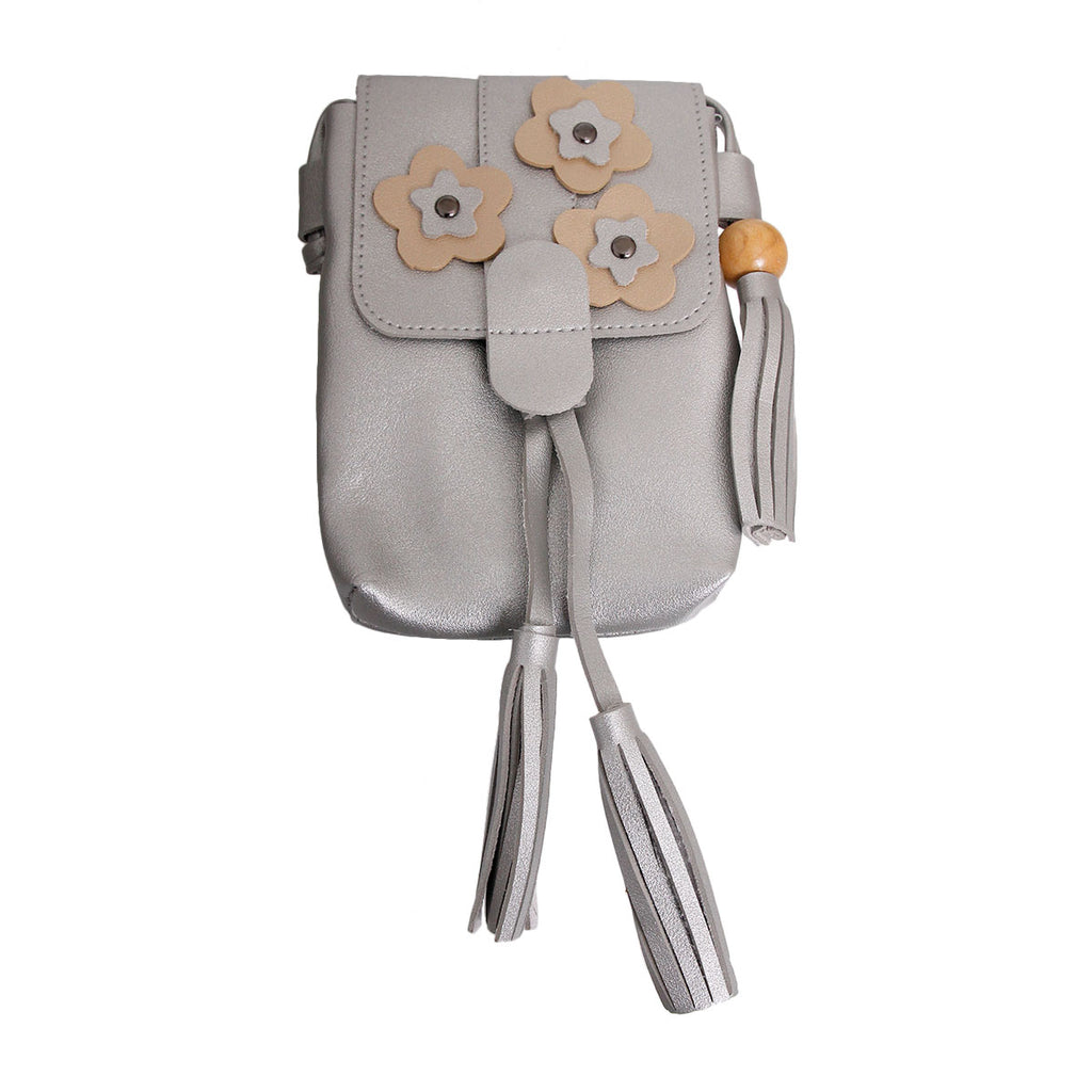 Silver Leather Tassel Crossbody