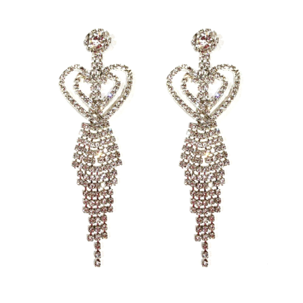Silver Heart Fringe Earrings