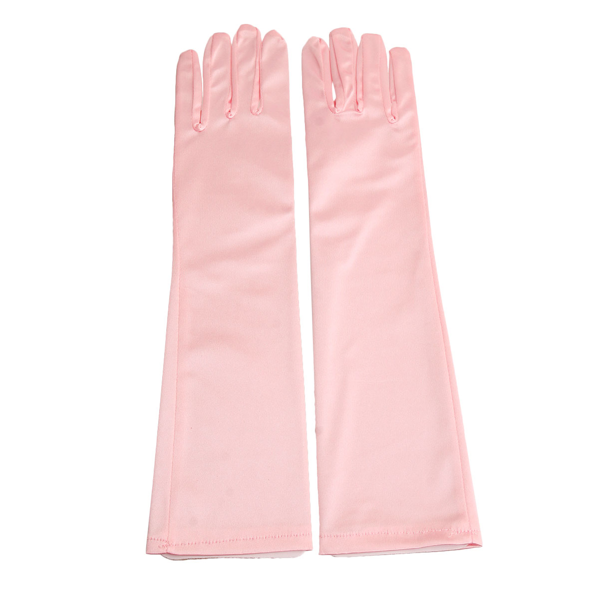 Long Pink Satin Bridal Gloves