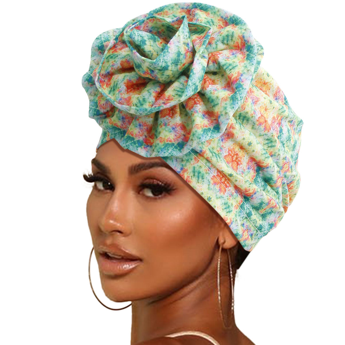 Green Tie Dye Flower Knot Turban